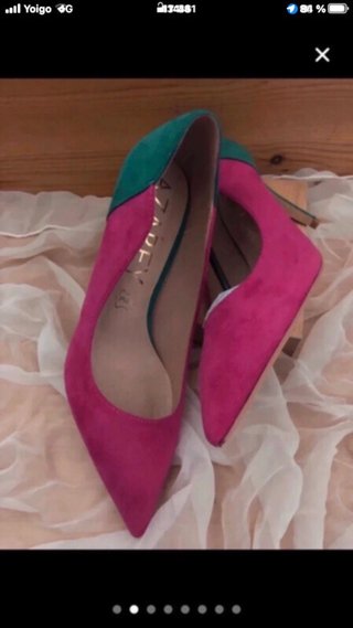 Zapatos Azarey tacón rosa y verde TALLAS 35 37