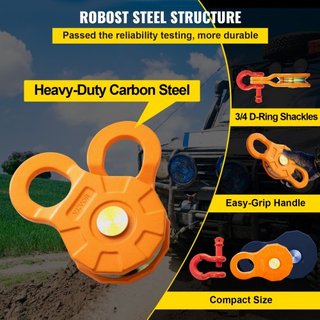 Bloque de Remolque, Límite de Carga de Trabajo de 11T/25,000 LBS, Polea de Winch de Alta Resistencia para Cuerda Sintética de 0.55"/14 mm o Grúas Blandas, Accesorios de Recuperación Off-road para ...
