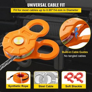 Bloque de Remolque, Límite de Carga de Trabajo de 11T/25,000 LBS, Polea de Winch de Alta Resistencia para Cuerda Sintética de 0.55"/14 mm o Grúas Blandas, Accesorios de Recuperación Off-road para ...