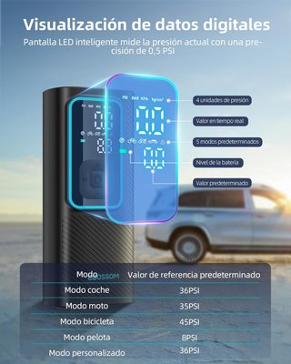 COMPRESOR AIRE PORTÁTIL 150 PSI 6000MAH USB-C