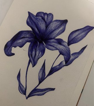 Dibujo Flor Azul Bolígrafo