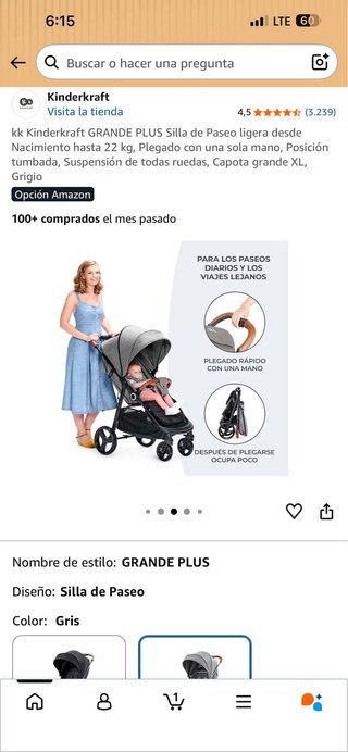 Silla de Paseo Kinderkraft Grande Plus Gris