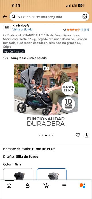Silla de Paseo Kinderkraft Grande Plus Gris