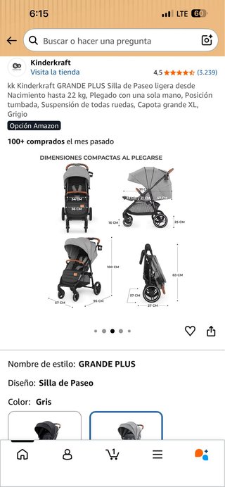Silla de Paseo Kinderkraft Grande Plus Gris