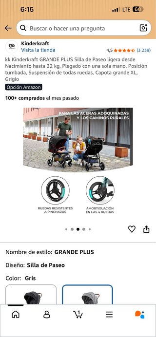 Silla de Paseo Kinderkraft Grande Plus Gris