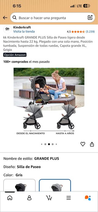 Silla de Paseo Kinderkraft Grande Plus Gris