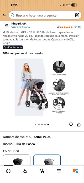 Silla de Paseo Kinderkraft Grande Plus Gris