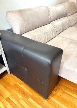 Sofá Chaise Longue 3 Plazas Piel y Tela