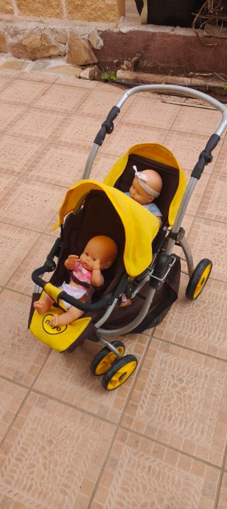 Carrito Gemelar Muñecos Amarillo