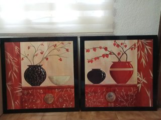 Set 2 Cuadros Decorativos Bambú y Flores