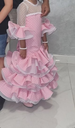 Vestido de niña gitana rosa y blanco