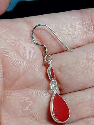 Pendientes Plata Ley coral rojo