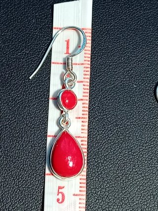 Pendientes Plata Ley coral rojo