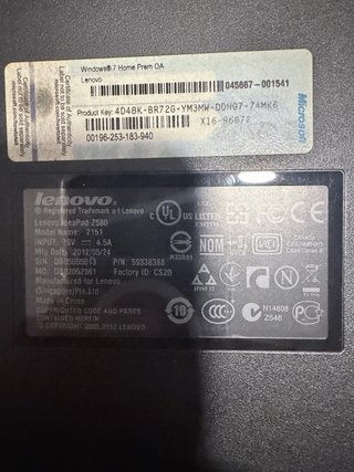 Portátil Lenovo IdeaPad Z580 Negro