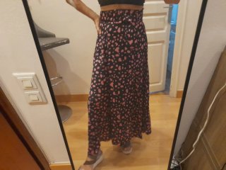 Falda larga Zara estampado.  Negro y rosa.