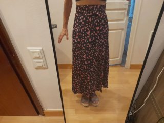 Falda larga Zara estampado.  Negro y rosa.