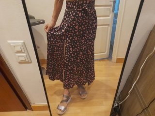 Falda larga Zara estampado.  Negro y rosa.