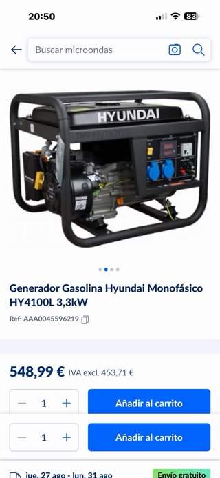 Generador Gasolina Hyundai HY4100L 3,3kW