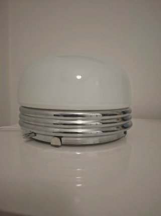 Lampada Space Age Vetro Metallo Argento Bianco