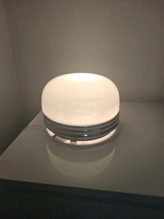 Lampada Space Age Vetro Metallo Argento Bianco