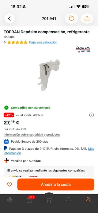 TOPRAN Depósito compensación refrigerante