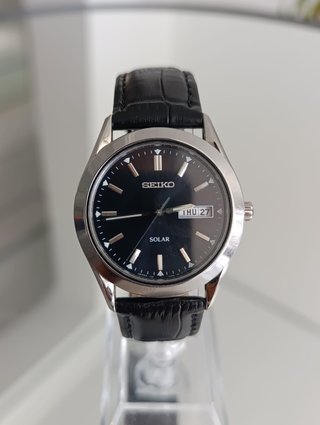Seiko Solar Negro | Correa Negra De Piel