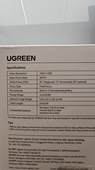 UGREEN Webcam Full HD 1080P USB