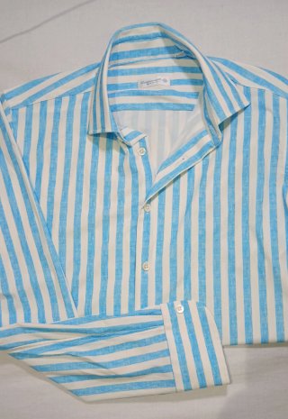 Camisa Italiana Campaniello de Rayas Celes Talla M