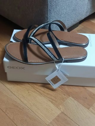 Sandalias Geox Mujer Talla 37 Negras y Plateadas