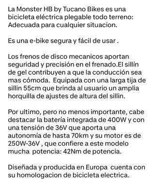 Bicicleta Eléctrica Tucano Monster HB 250 w