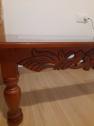 Mesa de centro madera y cristal tallada
