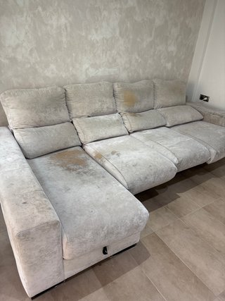 Sofá cheslong tela beige/gris