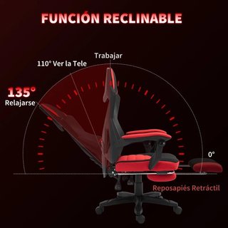 Silla Oficina Reclinable 135° con Reposapiés Roja
