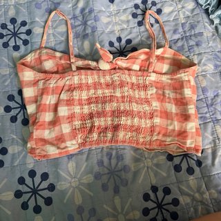 Top cuadros coral y blanco