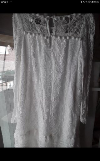 Vestido blanco encaje M mangas transparentes