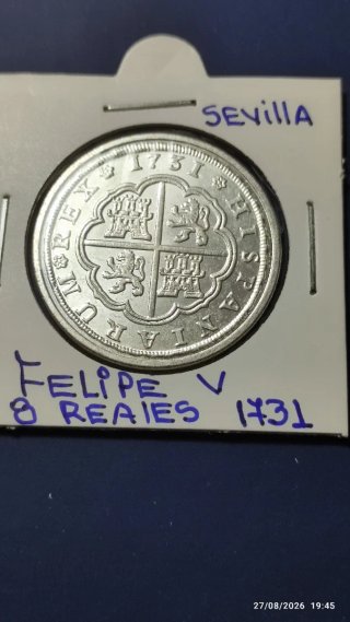 Moneda Felipe V 8 Reales 1731 Sevilla