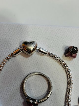 Pandora Anillo Corazón Rosa y Pulsera