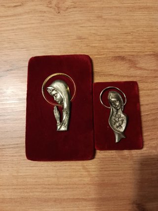 Pareja Cuadros Religiosos Peltre y Terciopelo