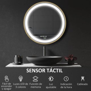 Espejo de Baño con Luz LED Táctil Dorado