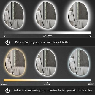 Espejo Baño LED 80x60 Antivaho 3 Colores Regulable