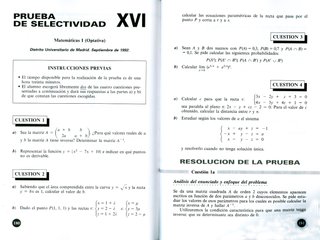 Matemáticas I y II. Pruebas de selectividad