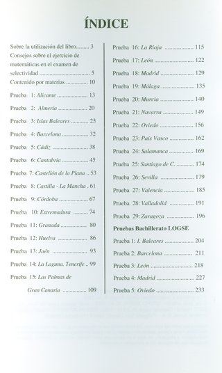 Matemáticas I y II. Pruebas de selectividad