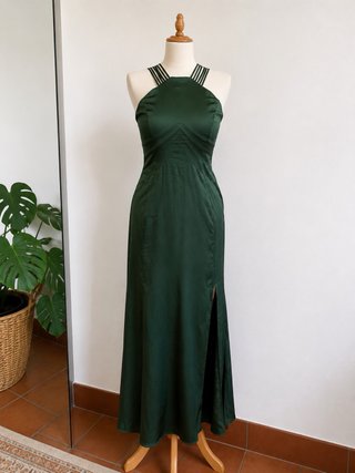 Vestido verde largo trenzado espalda