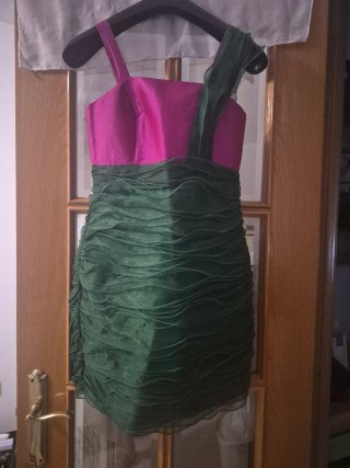 Vestido fiesta corto rosa y verde