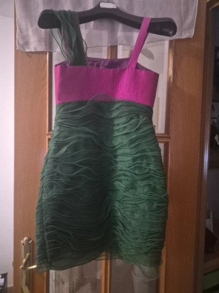 Vestido fiesta corto rosa y verde