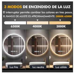 Espejo Baño Redondo con Luz LED