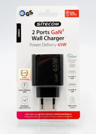 Cargador SITECOM 2 Puertos GaN 65W