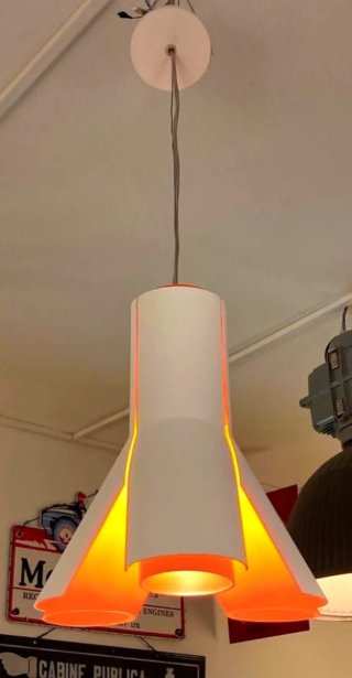 Lámpara colgante blanca y naranja Guzzine años 70