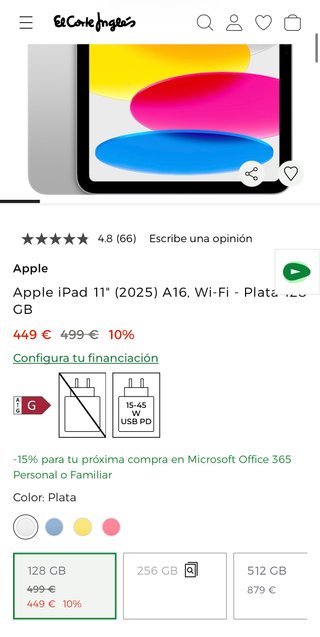 Apple iPad 11 (2025) A16 Plata 128 GB