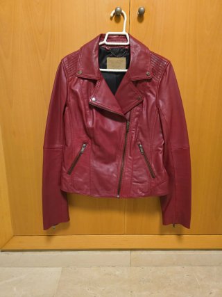 Chaqueta Biker Piel Roja Granate